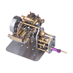 Mini Horizontally Opposed Four-Cylinder Steam Engine Model + Gearbox for Small Steam Model Ship without Boiler