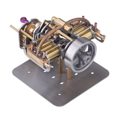 Mini Horizontally Opposed Four-Cylinder Steam Engine Model + Gearbox for Small Steam Model Ship without Boiler