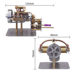 Mini Horizontally Opposed Four-Cylinder Steam Engine Model + Gearbox for Small Steam Model Ship without Boiler