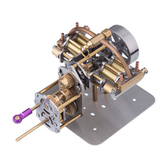 Mini Horizontally Opposed Four-Cylinder Steam Engine Model + Gearbox for Small Steam Model Ship without Boiler